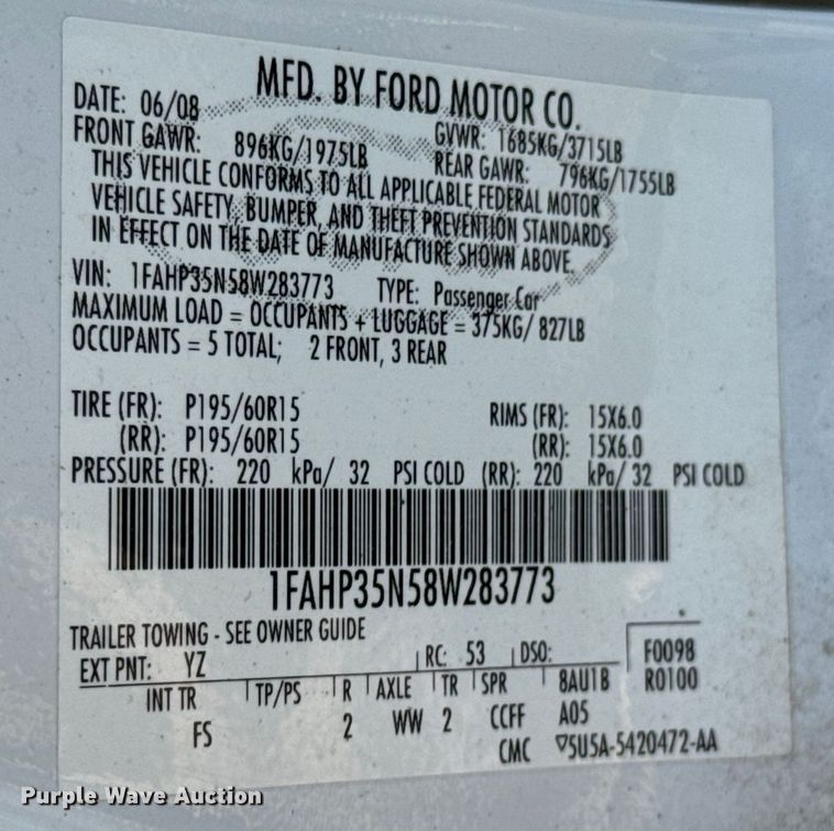 image for item DX1249 2008 Ford Focus 