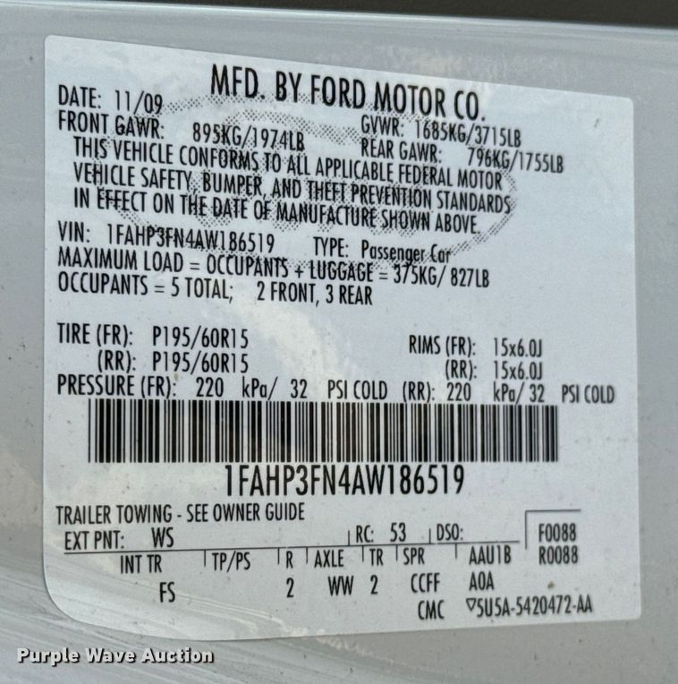 image for item DX1250 2010 Ford Focus 