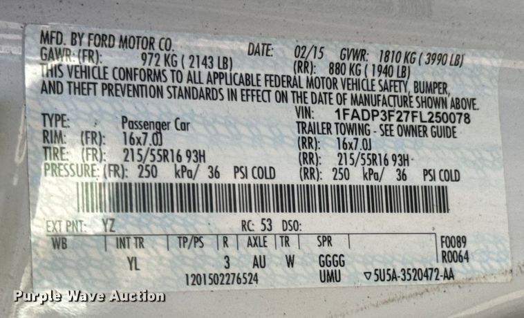 image for item DX1251 2015 Ford Focus 