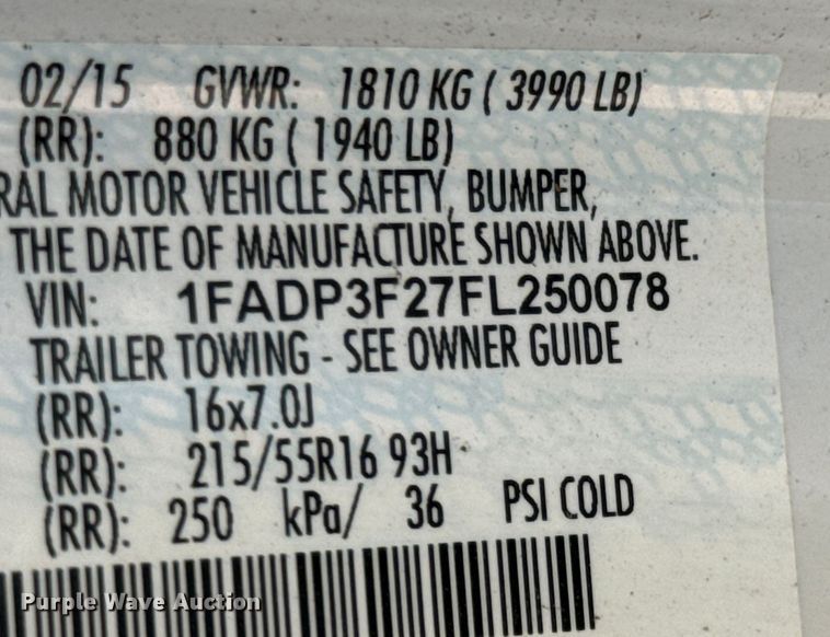 image for item DX1251 2015 Ford Focus 