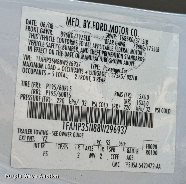 image for item DX1252 2008 Ford Focus 
