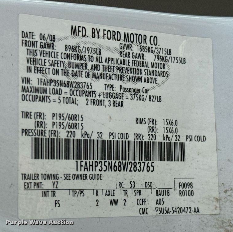 image for item DX1292 2008 Ford Focus SE 