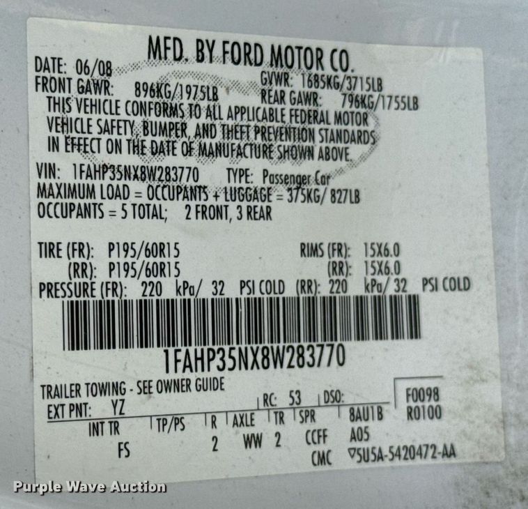 image for item DX1293 2008 Ford Focus SE 