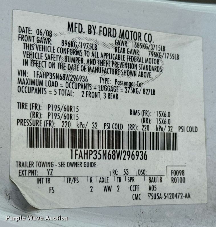 image for item DX1294 2008 Ford Focus SE 