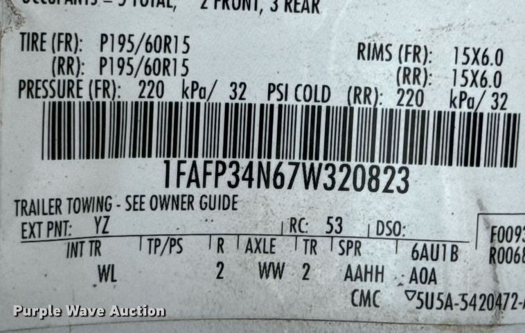 image for item DX1295 2007 Ford  Focus SE 