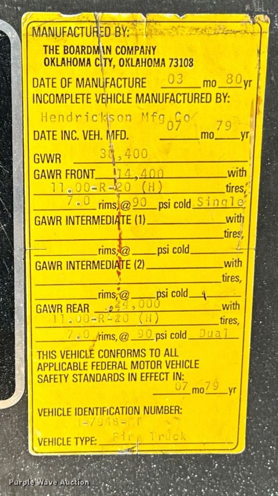 image for item DX1328 1979 Hendrickson  pumper fire truck