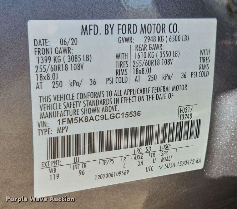 image for item EE7786 2020 Ford Explorer Police Interceptor SUV