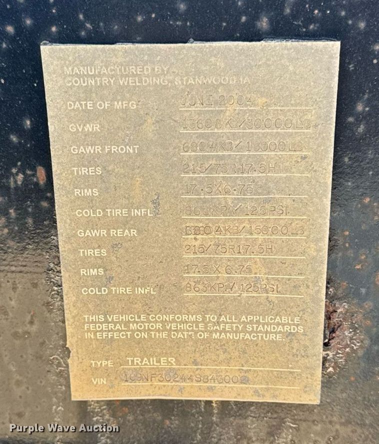 image for item EG6688 2004 Mustang Trailers BD15K30 tilt deck equipment trailer