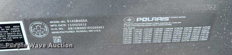 image for item EG6744 2014 Polaris Indy 600 snowmobile