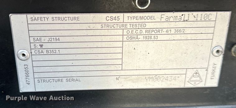 image for item EH7022 2016 Case Farmall 110C  MFWD tractor