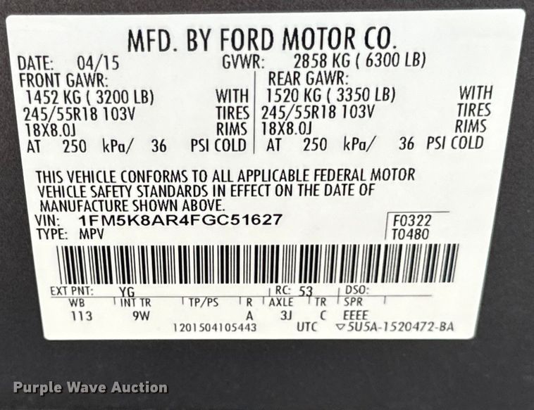 image for item EH7051 2015 Ford Explorer Police Interceptor  SUV 