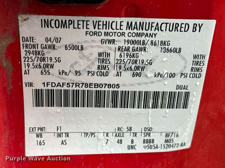 image for item EH7067 2008 Ford  F550 Super Duty XL truck cab and chassis