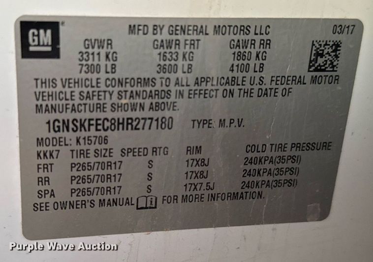 image for item EJ3038 2017 Chevrolet  Tahoe SUV