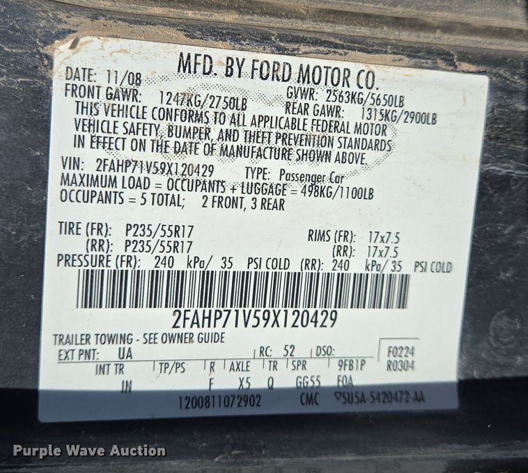 image for item EJ3039 2009 Ford Crown Victoria Police Interceptor 