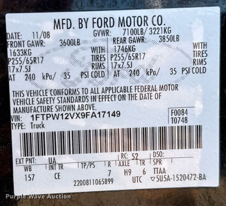 image for item EJ3046 2009 Ford F150 SuperCrew pickup truck