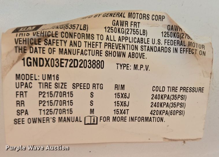 image for item EJ3049 2002 Chevrolet  Venture van