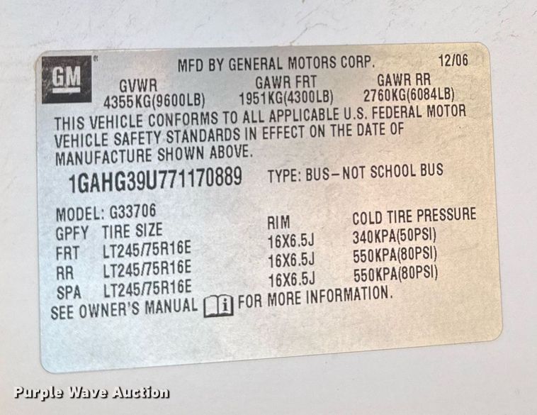 image for item EJ3052 2007 Chevrolet  Express 3500 van