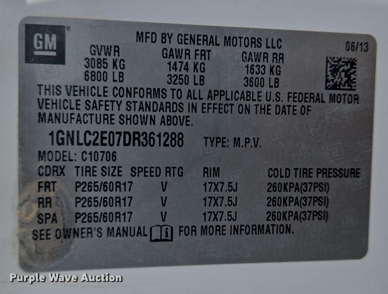 image for item EJ3056 2013 Chevrolet Tahoe Police SUV