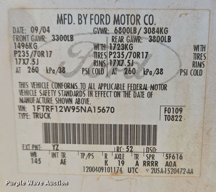 image for item EJ3058 2006 Ford F150 pickup truck