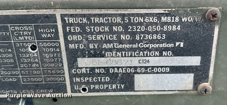 image for item EK0018 1972 AM General M818 brush fire truck