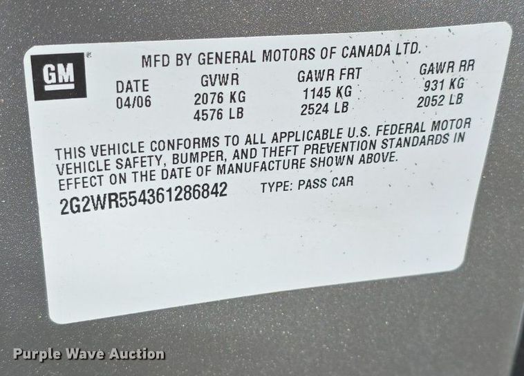 image for item EK2132 2006 Pontiac  Grand Prix GT 