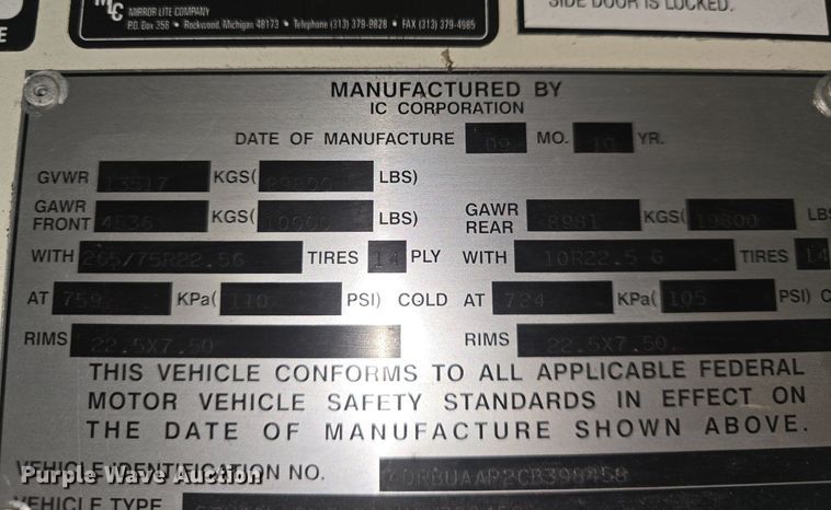 image for item EK2197 2012 IC PB10500 school bus