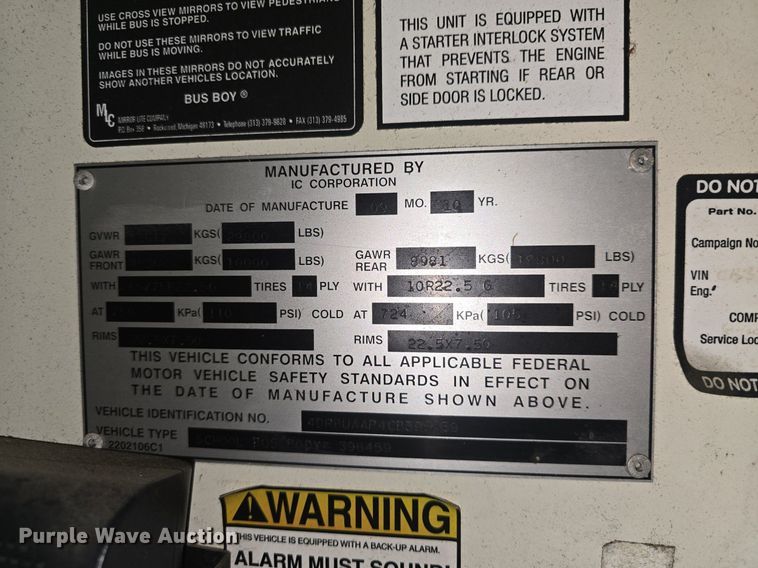 image for item EK2198 2012 IC PB10500 school bus