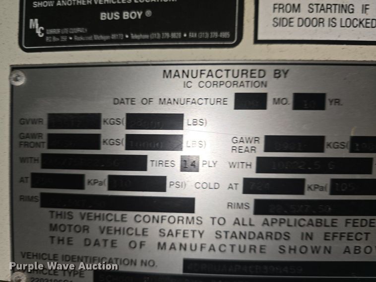 image for item EK2198 2012 IC PB10500 school bus