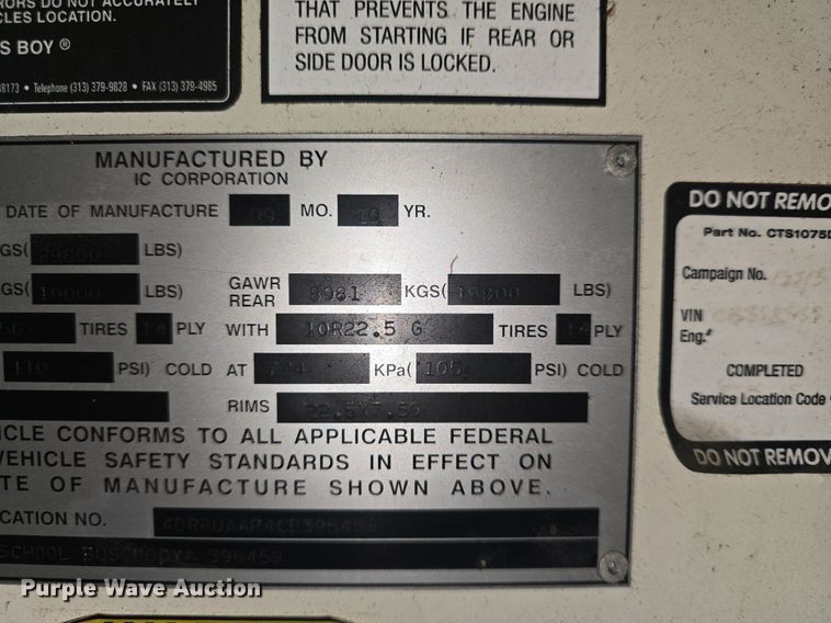 image for item EK2198 2012 IC PB10500 school bus