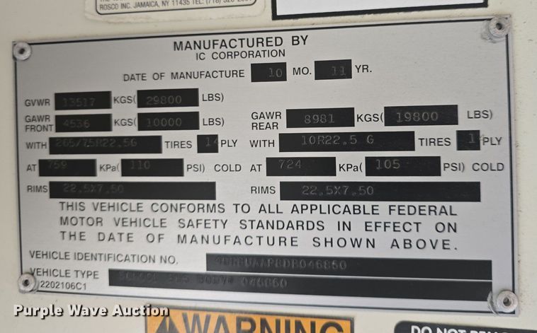 image for item EK2199 2013 IC PB10500 school bus