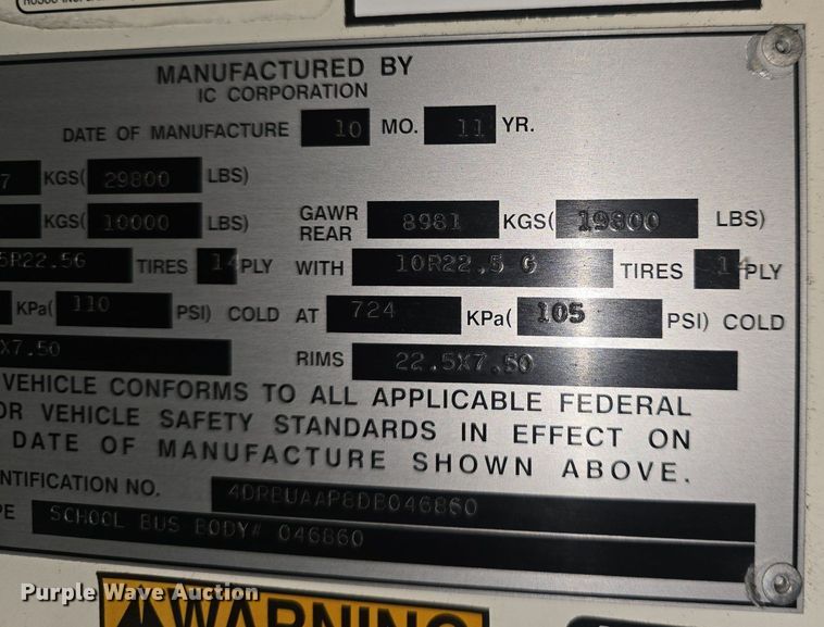 image for item EK2199 2013 IC PB10500 school bus