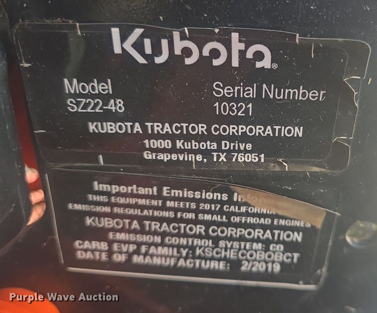image for item EK2231 2019 Kubota SZ2248 ZTR lawn mower