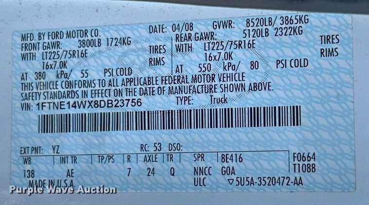 image for item EK3387 2008 Ford E150 van