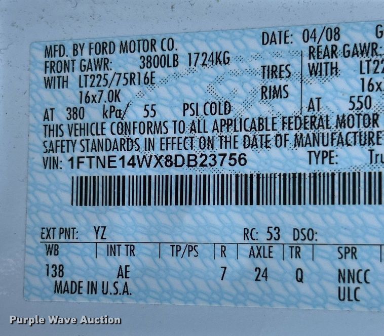 image for item EK3387 2008 Ford E150 van