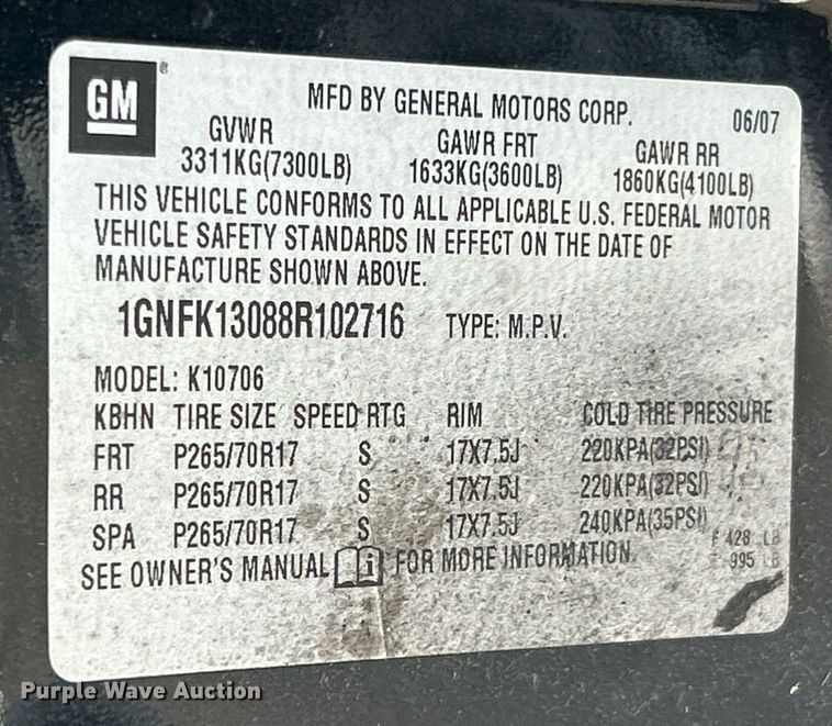 image for item EK3388 2008 Chevrolet  Tahoe  SUV