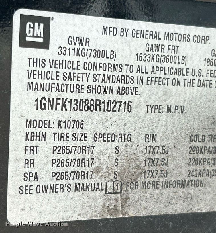 image for item EK3388 2008 Chevrolet  Tahoe  SUV