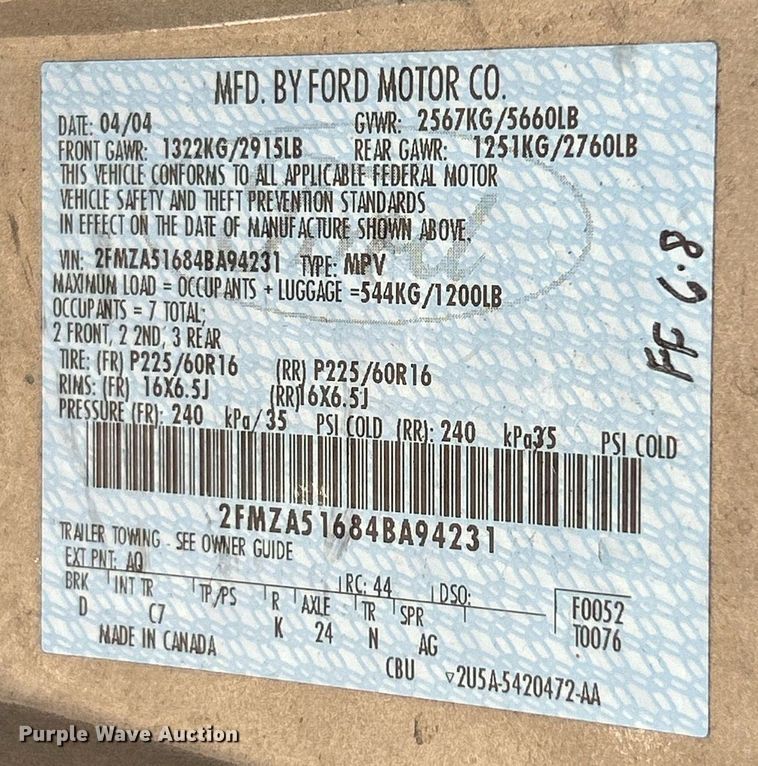 image for item EK3390 2004 Ford Freestar SE van