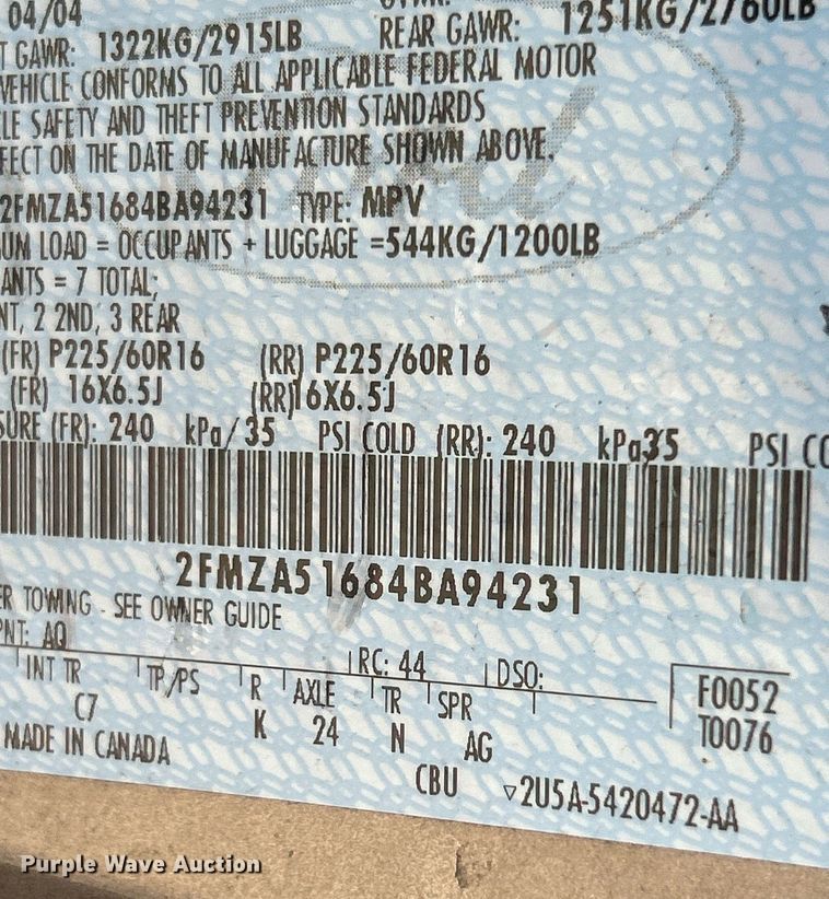 image for item EK3390 2004 Ford Freestar SE van