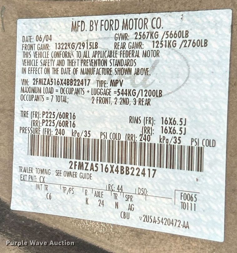 image for item EK3391 2004 Ford  Freestar SE van