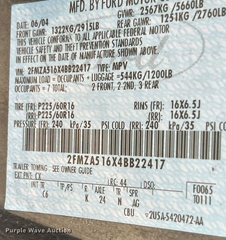 image for item EK3391 2004 Ford  Freestar SE van