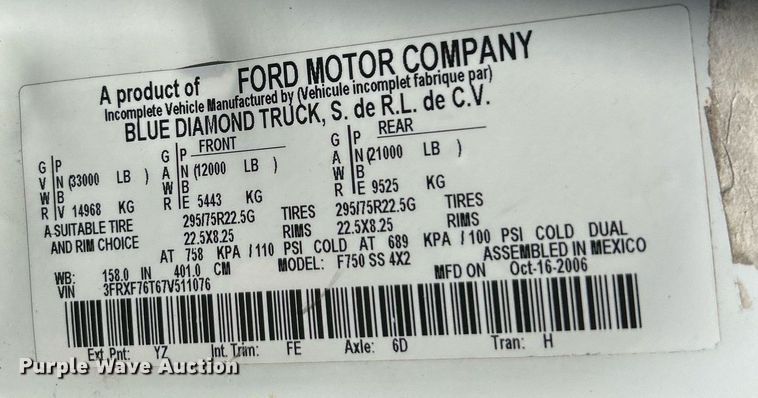 image for item EK3419 2007 Ford F750 Super Duty XL dump truck