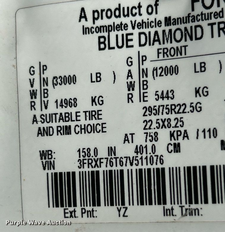 image for item EK3419 2007 Ford F750 Super Duty XL dump truck