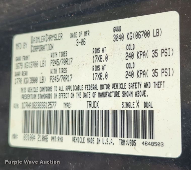 image for item EQ2204 2006 Dodge Ram 1500 Quad Cab pickup truck