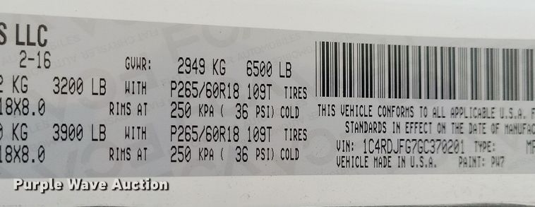 image for item JO9382 2016 Dodge Durango SSV Police   SUV