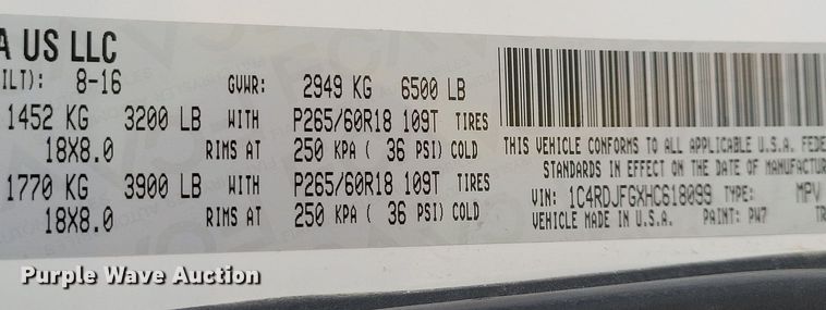 image for item JO9383 2017 Dodge Durango SSV Police SUV