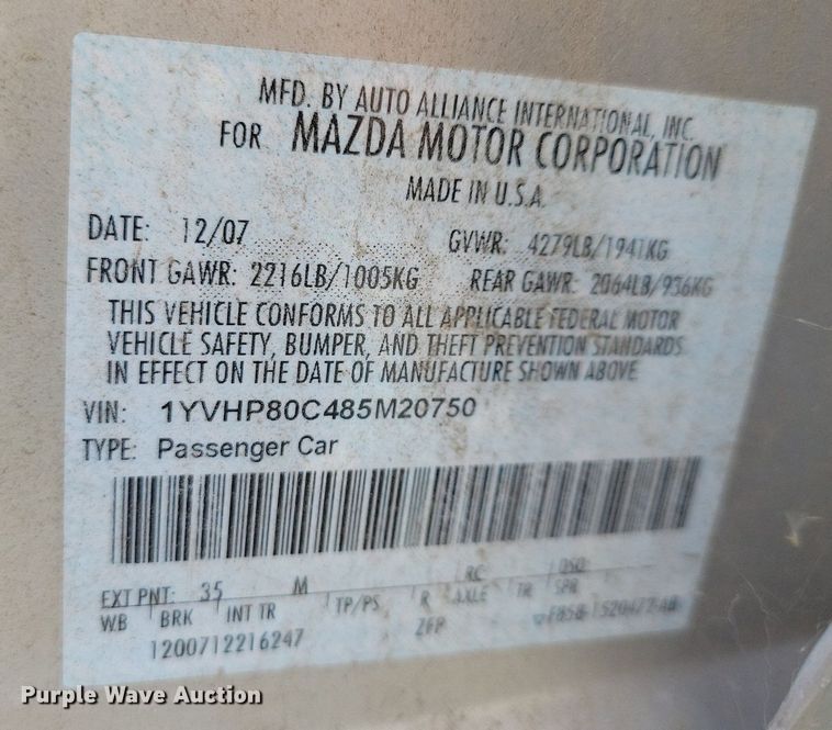 image for item JO9453 2008 Mazda Mazda 6 