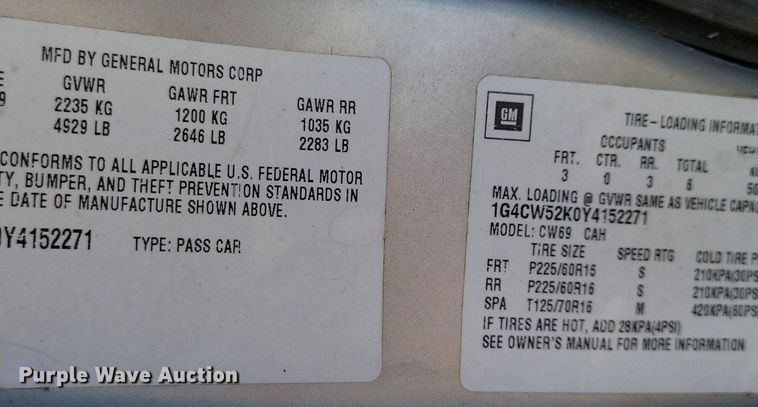 image for item JO9455 2000 Buick Park Avenue  