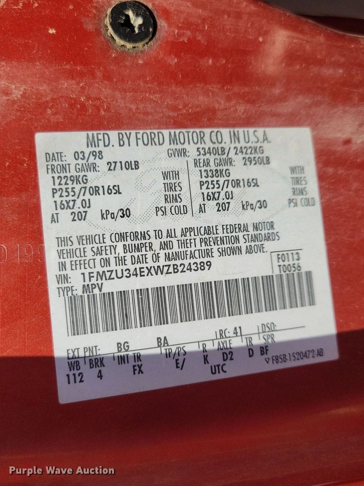 image for item JO9457 1998 Ford Explorer Eddie Bauer SUV