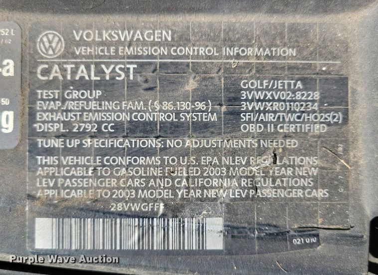 image for item JO9461 2003 Volkswagen Jetta 