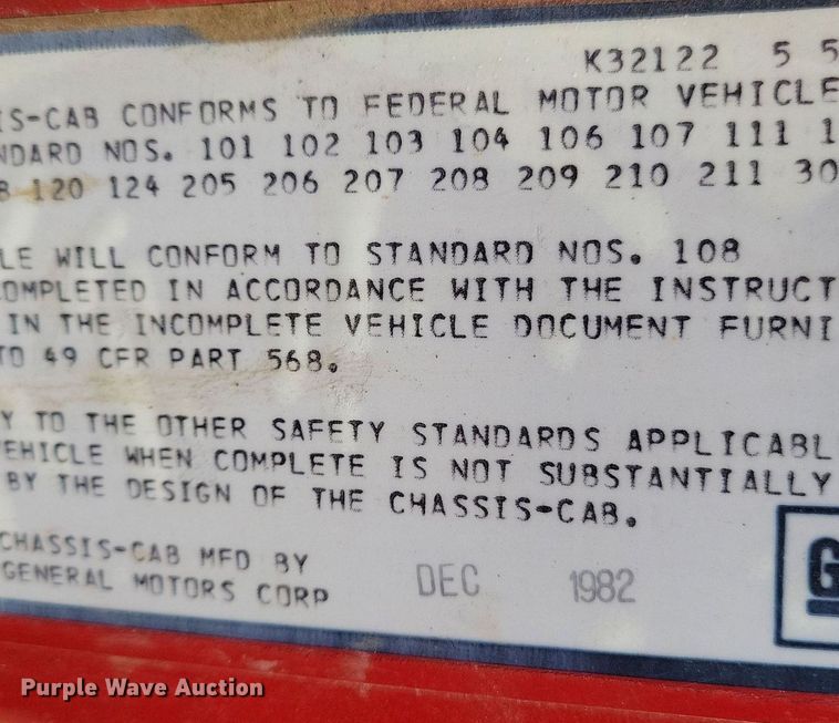 image for item JO9463 1983 Chevrolet  C60 pumper fire truck